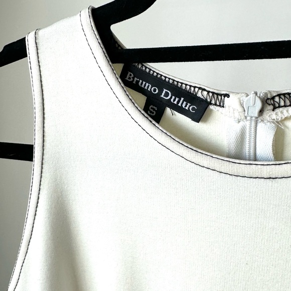 VINTAGE 90s BRUNO DULUC Sexy Cocktail Dress Contrast Stitch Design in Cream/ S - Picture 5 of 8